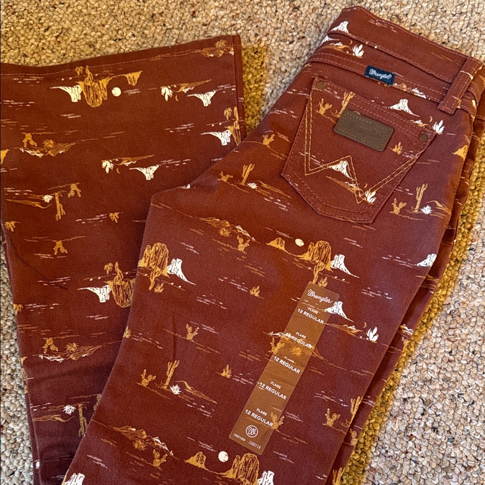 Girls Wrangler Brown Desert-Print Jeans